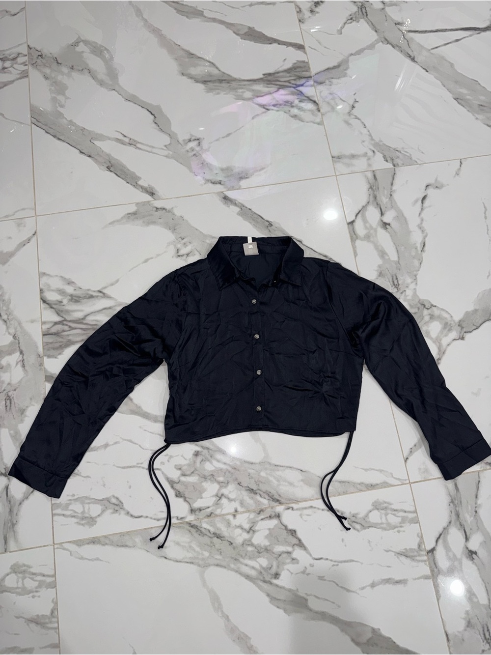 Self Esteem Black Cropped Bomber Shirt